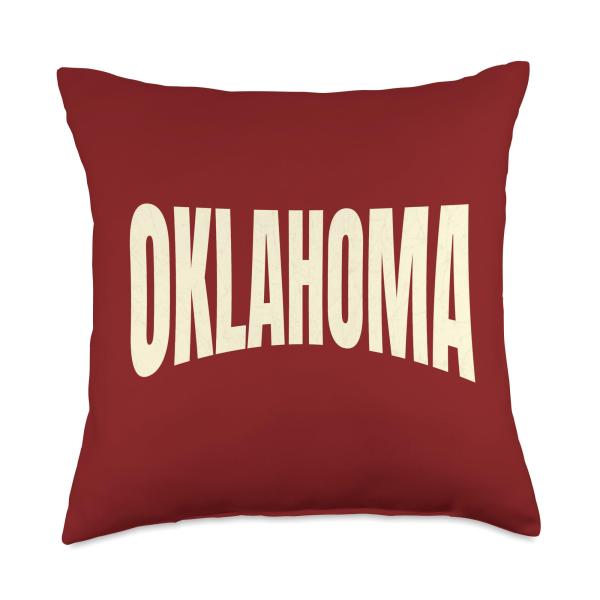 Minimal Styled Oklahoma Red/White Oklahoma Traditional Local Throw Pillow
