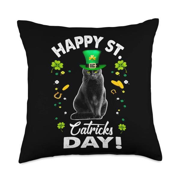 Happy St Catricks Day Cat St Patricks Day Lucky Charm Cats Throw Pillow