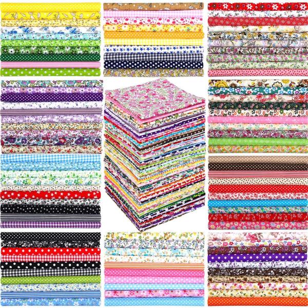 Moukeren 100 Pcs 10 x 10 '' Cotton Fabric Bundle Squares for Quilting Sewing Multicolor Precut Patchwork Materials Floral Printed Fabric Bundles for S