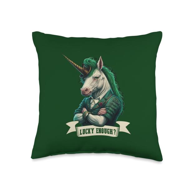 Lucky Enough? Unicorn St. Patty Throw Pillow