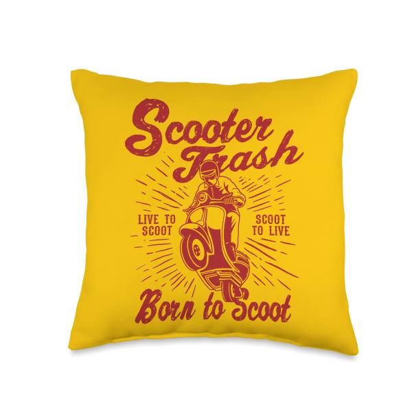 Scooter Trash Retro Distressed Style Scooter Humor Design Throw Pillow