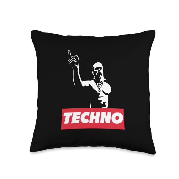 Techno Viking partygoer, rave, hard acid trance music Throw Pillow