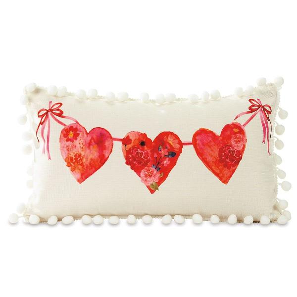 Lillian Vernon Valentine Throw Pillow with Pom-Pom Trim - 18 x 10 Accent Pillow for Couch, Bed, Loveseat