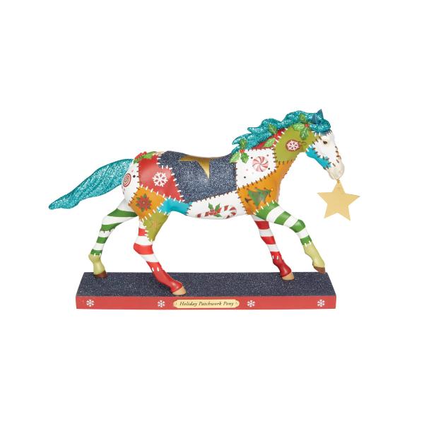 Enesco ペイントされたポニーの軌跡 ホリデーパッチワーク ポニーの置物 7.1インチ マルチカラー