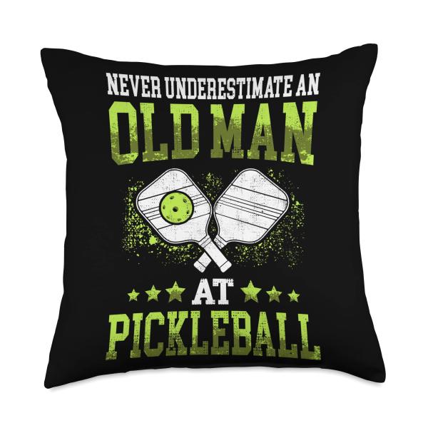 Old Man at Pickleball Pickelball Pickleballplayer Throw Pillow