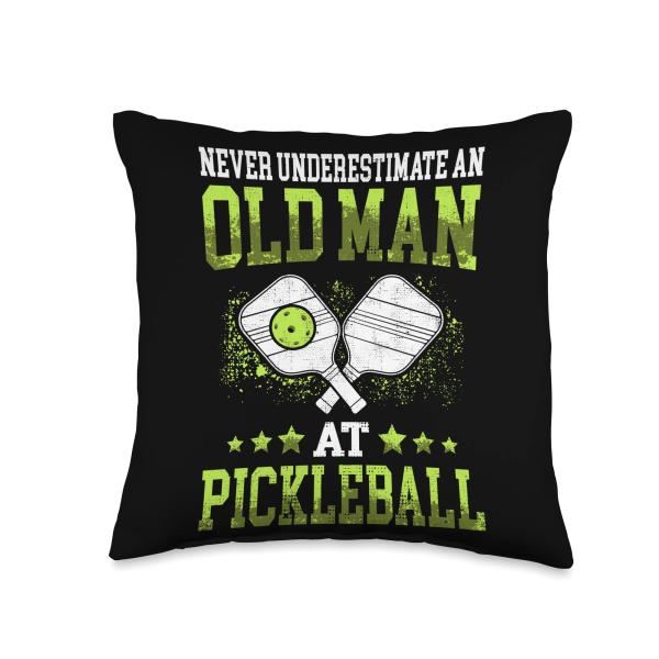 Old Man at Pickleball Pickelball Pickleballplayer Throw Pillow