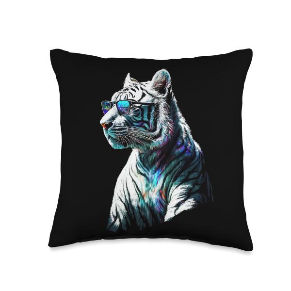 White Tiger Sunglasses Colourful Art Animal Tiger Throw Pillow