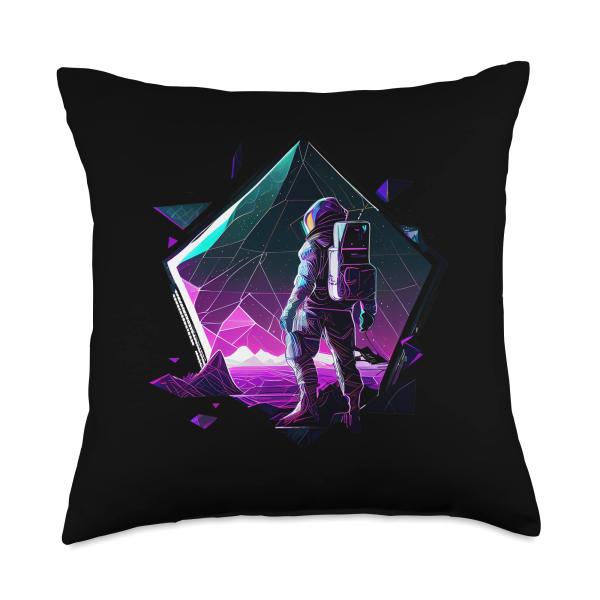 Astronaut in Space Aesthetic Art Wave Planet Eclipse Throw Pillow