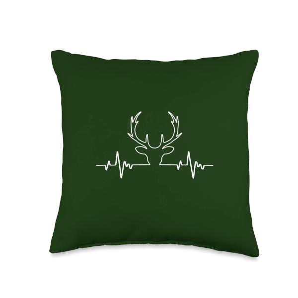 Heartbeat Deer Hunting Hunter White Tail Deer Moose Throw Pillow