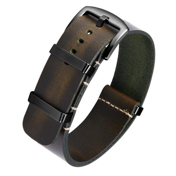 BINLUN Leather Watch Band Crazy Horse Oiled Leather Watch Straps 18mm 19mm 20mm 21mm 22mm 24mm Replacement One-Piece Watchbands for Men and Women Silv