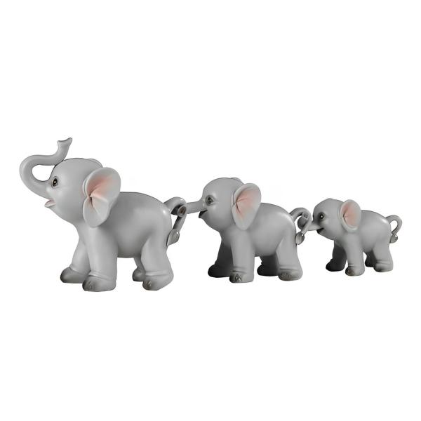 ICE ARMOR 3-PC Elephant Family Holding Tail with Trunk 3.5" H Figurine Set