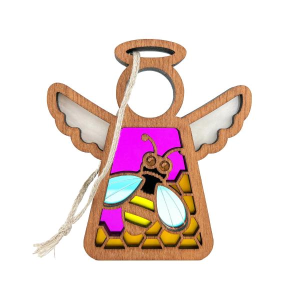 Honey Bee Ornament with Honeycomb Motif Design - Magenta Pink Angel Figurines - Bee Kitchen Decor for Mom, Best Friend, Coworker, Sister, Daughter, Be