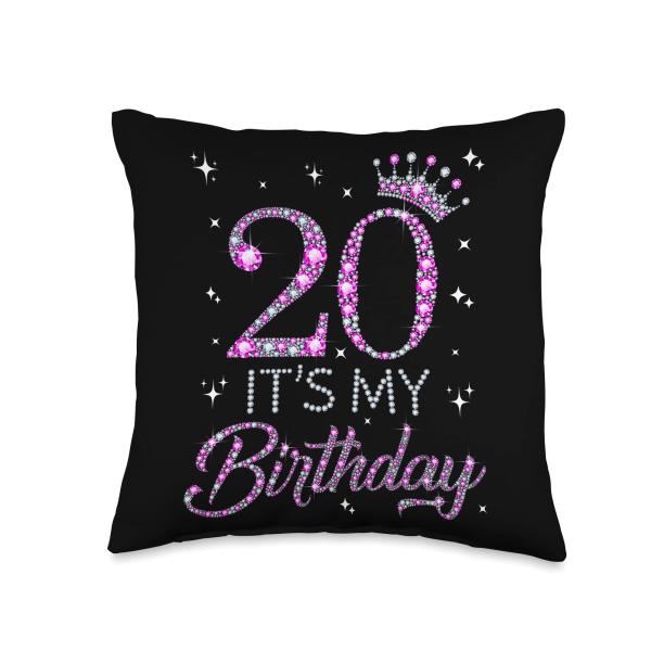 20 It's My Birthday Pink Crown 20th Birthday Gifts For Her Throw Pillow