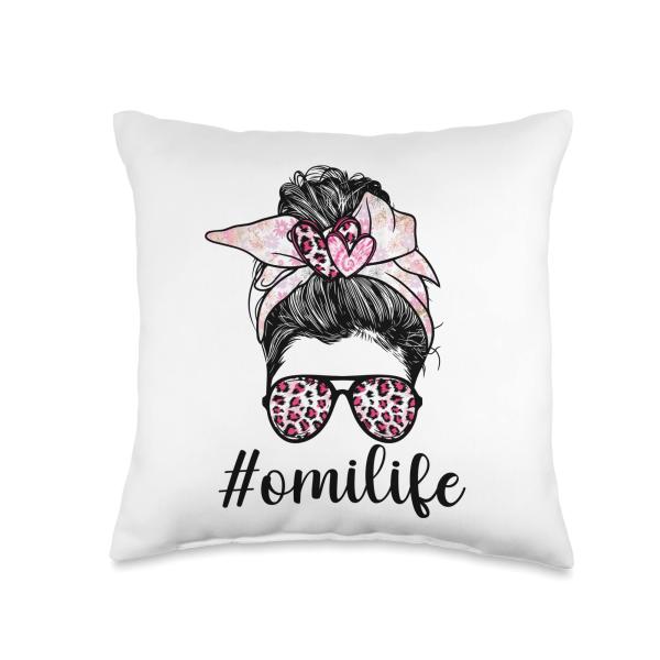 Mother's Day Omi Life Messy Hair Bun Leopard Print Women Throw Pillow