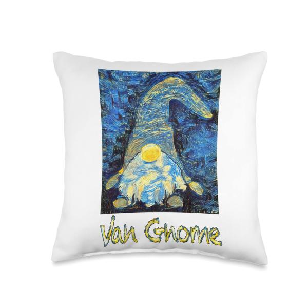 Van Gogh Style Van Gnome Art Painting Design Starry Night Throw Pillow
