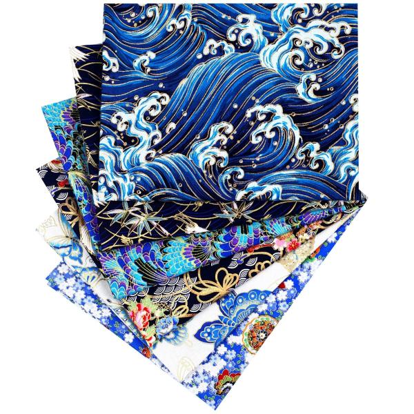 6 Pcs 20'' x 16'' Japanese Style Fabric Squares Fat Quarters Cotton Fabric Bundle Patchwork Wrapping Cloth Quilting for DIY Patchwork Sewing(Bright St