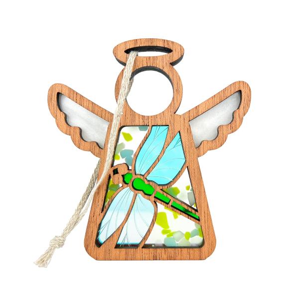 Angel Ornament with Iridescent Dragonfly Wings Design - Dragonfly Gifts - Car Mirror Hanging Accessories - Ideal for Christmas Decorations and Christm