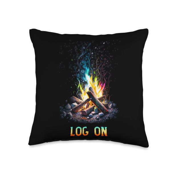 Log On - Camping Camp Fire Or Neighborhood Fire Pit Throw Pillow