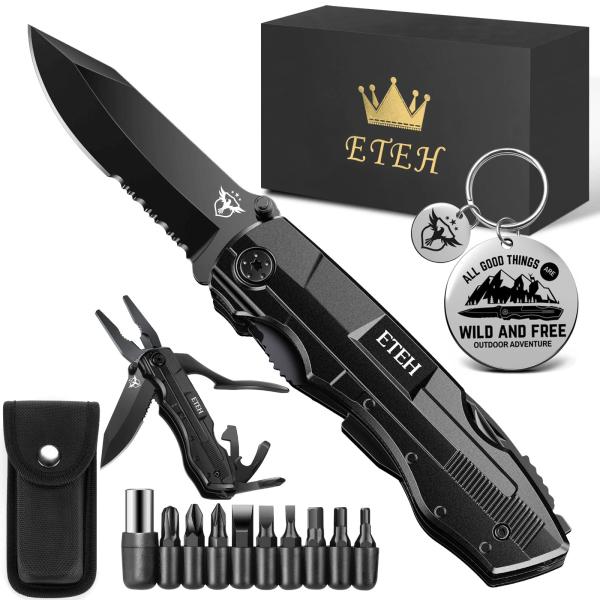 Gifts for Men Him Dad Boyfriend,Multitool Pocket Knife for Men,Anniversary Christmas Gifts for Birthday,Hiking Camping Knife with Screwdrivers Pliers