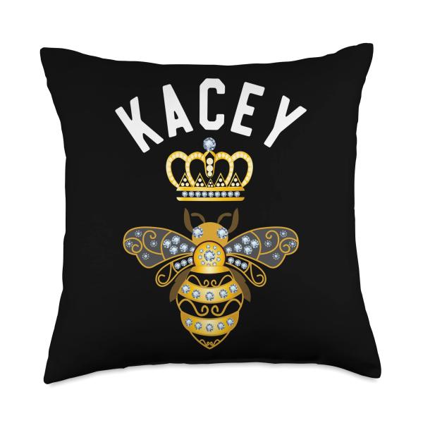 Kacey Name Kacey Birthday Gifts Queen Crown Bee Kacey Throw Pillow
