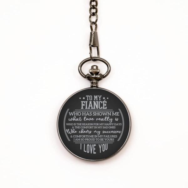 to My Fiance Engraved Black Pocket Watch Future Husband Valentine's Day Gift - Birthday Gift