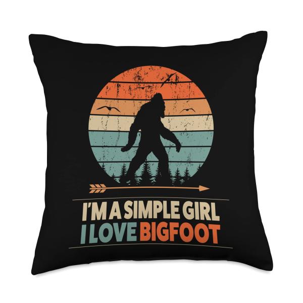 yeti Gift Ideas I'm a Simple Girl I jlove Bigfoots Throw Pillow, 18x18