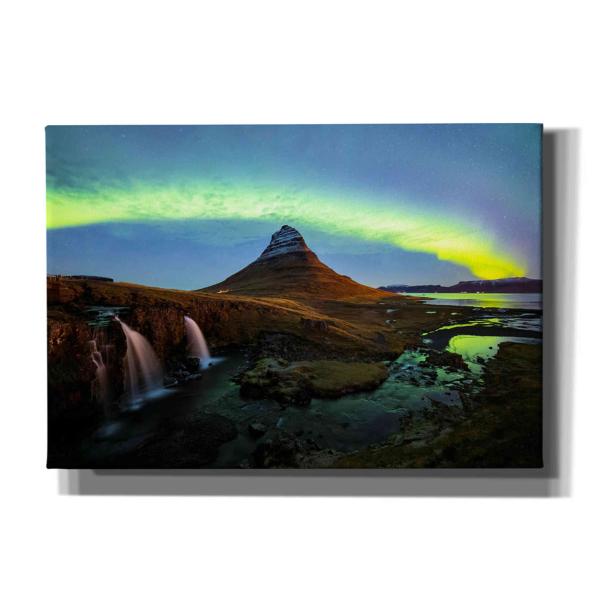 Epic Graffiti 'Northern Light Aurora Borealis Over Kirkjufell 1' by Epic Portfolio, Giclee Canvas Wall Art, 26"x18"
