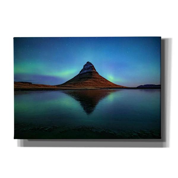 Epic Graffiti 'Northern Light Aurora Borealis Over Kirkjufell 2' by Epic Portfolio, Giclee Canvas Wall Art, 26"x18"