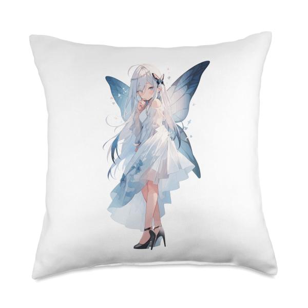 Anime Conquistador Kawaii Anime Girl in a Blue Dress Throw Pillow, 18x18