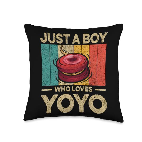 Vintage Funny Yoyo Lovers Gifts Just Loves Funny Vintage Yoyo Boys Kids Throw Pillow, 16x16