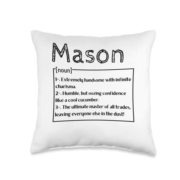 Funny Custom Name Mason Husband Dad Men Name Mason Meaning Definition Boy Personalized Sarcasm Throw Pillow, 16x16, Multicolor