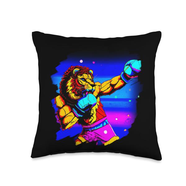 Lion Boxing Cool Funny Lion Boxing Boxer Throw Pillow