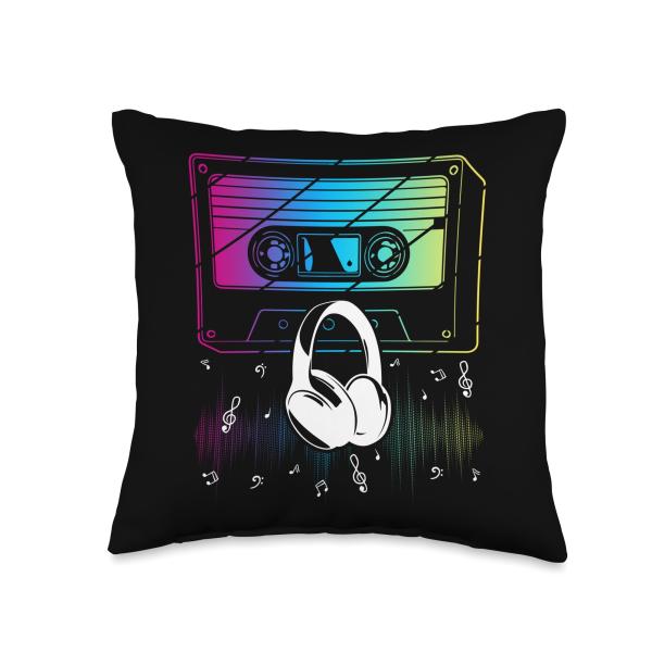 Cassette Retro 80's Music Gift Ideas ＆ Designs Cassette Design DJ Retro Music Love 80's Lover Throw Pillow, 16x16