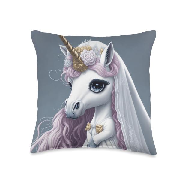 Einhorn Braut Unicorn Bride Throw Pillow, 16x16