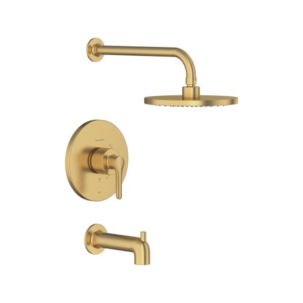 American Standard Studio S 1.75 gpm Tub and Shower Trim Kit With Rain Showerhead, Double Ceramic Pressure Balance Cartridge With Lever Handle, Brushed