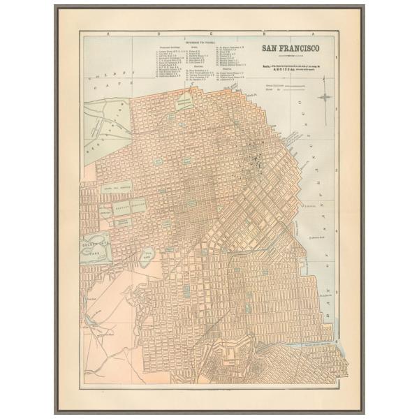Amanti Art Framed Canvas Wall Art 42x32 San Francisco Map by Wild Apple Portfolio, Framed Wall Art Canvas, Maps Artwork, Country Rustic Decor, Oversiz
