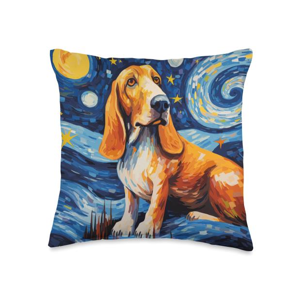 Bassett Hound Starry Night For Dog Lovers Bassett Hound Starry Night Mom Dog Dad Throw Pillow, 16x16