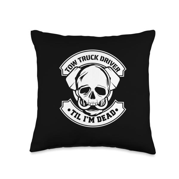 Tow Truck Driver Gifts ＆ Accessories Recovery Vehicle Skull Operator Tow Truck Driver Throw Pillow, 16x16