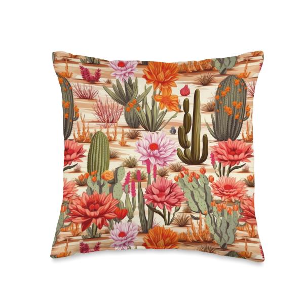 Desert Flowers Rose Plant Prints Co. Exotic Desert Flowers Plumeria Plants Cactus Succulent Throw Pillow, 16x16