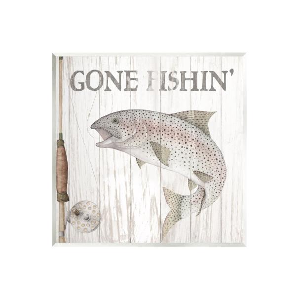 Stupell Industries Gone Fishin' Rustic Angler Wall Plaque Art Design by Wild Apple Portfolio
