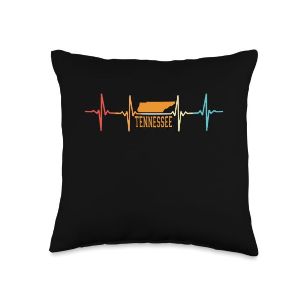 Tennessee State Flag Volunteers Tennessee Souvenir State Mens Womens Tennessee Orange Heartbeat TN Throw Pillow, 16x16