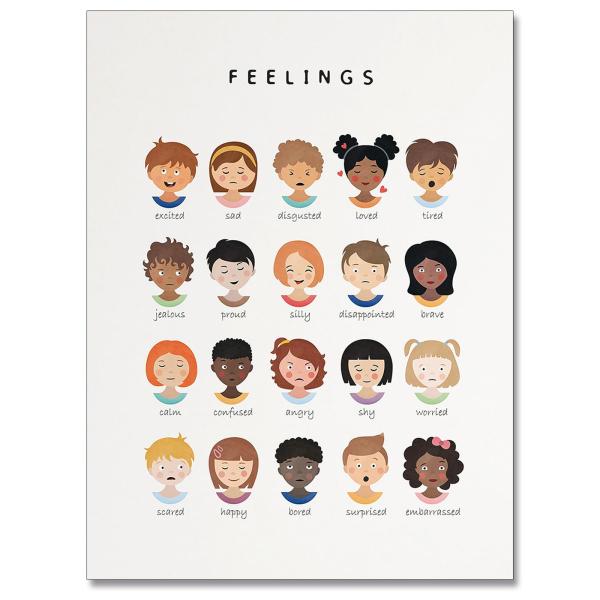 uoyien Feelings Chart And Emotions ポスター 子供用 メンタルヘルス意識 キャンバス ウォールアート 特別な感情 顔 落ち着いたコーナープリント 教室 ソーシャ