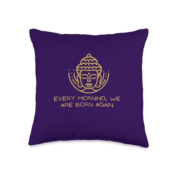 Earth Mother Goddess Every Morning, We are Born Again-Buddha in Gold Throw Pillow, 16x16