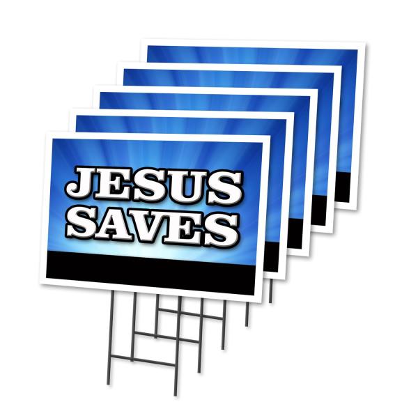 Jesus Saves 12インチ x 16インチ ヤードサイン＆ステーク5パック | ビジネスの宣伝 | 両側にステーク付き画像 | アメリカ製