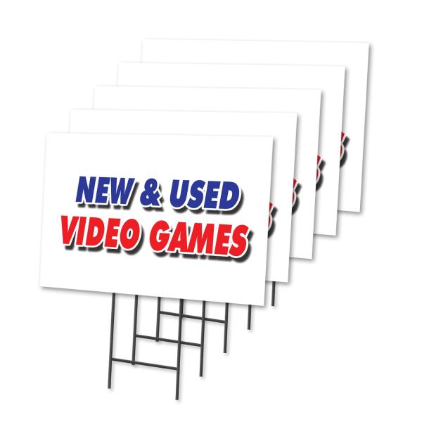 NEW AND USED VIDEO GAMES 5 Pack Of 12" x 16" Yard Sign ＆ Stake | Advertise Your Business | Stake Included Image On Front Only | Made in The USA