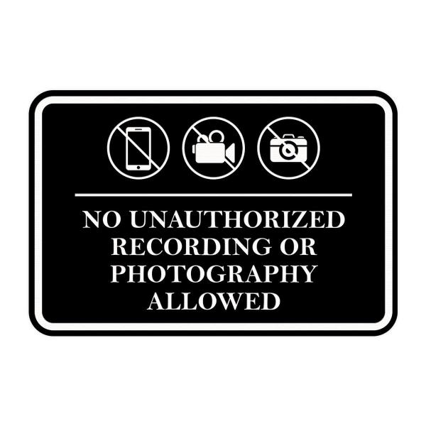 Signs ByLITA Classic Frame 無許可の録音や写真撮影禁止のドアや壁のサイン 丈夫なABSプラスチック | レーザー刻印 | 簡単取り付け | 法廷サイン (ブラック) -