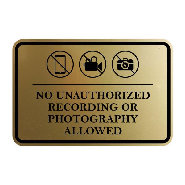 Signs ByLITA Classic Frame 無許可の録音や写真撮影禁止のドアや壁のサイン 丈夫なABSプラスチック | レーザー刻印 | 簡単取り付け | 法廷サイン (つや消しゴー