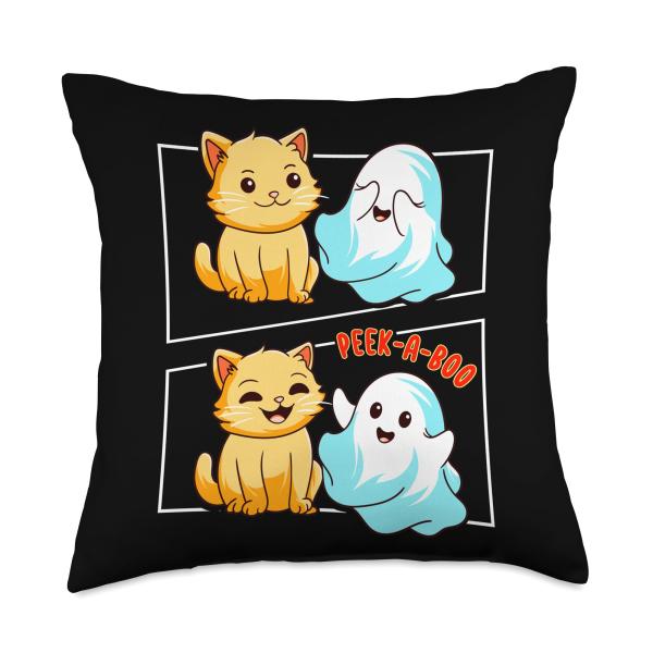 Nerrrdy Funny Cat Pun Peek A Boo Men Kids Women Halloween Throw Pillow, 18x18