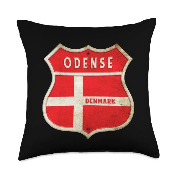 Denmark holiday travel guide souvenir Odense Denmark Coat of arms Flags Scandinavia Cities Throw Pillow, 18x18