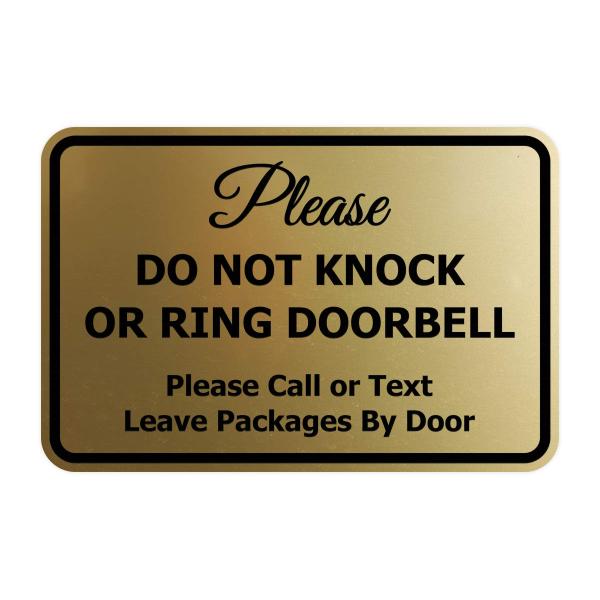 Signs ByLITA クラシックフレーム Please Do Not Knock Or Ring ドアベル 壁またはドアサイン - 取り付け簡単 | メール配信説明書 | おやすみ(つや消しゴールド)
